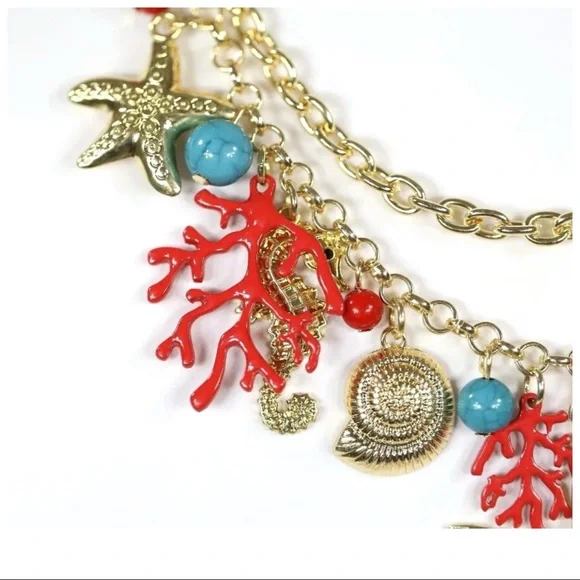 Layered Gold Coral Seashell Necklace - Picture 3 of 7